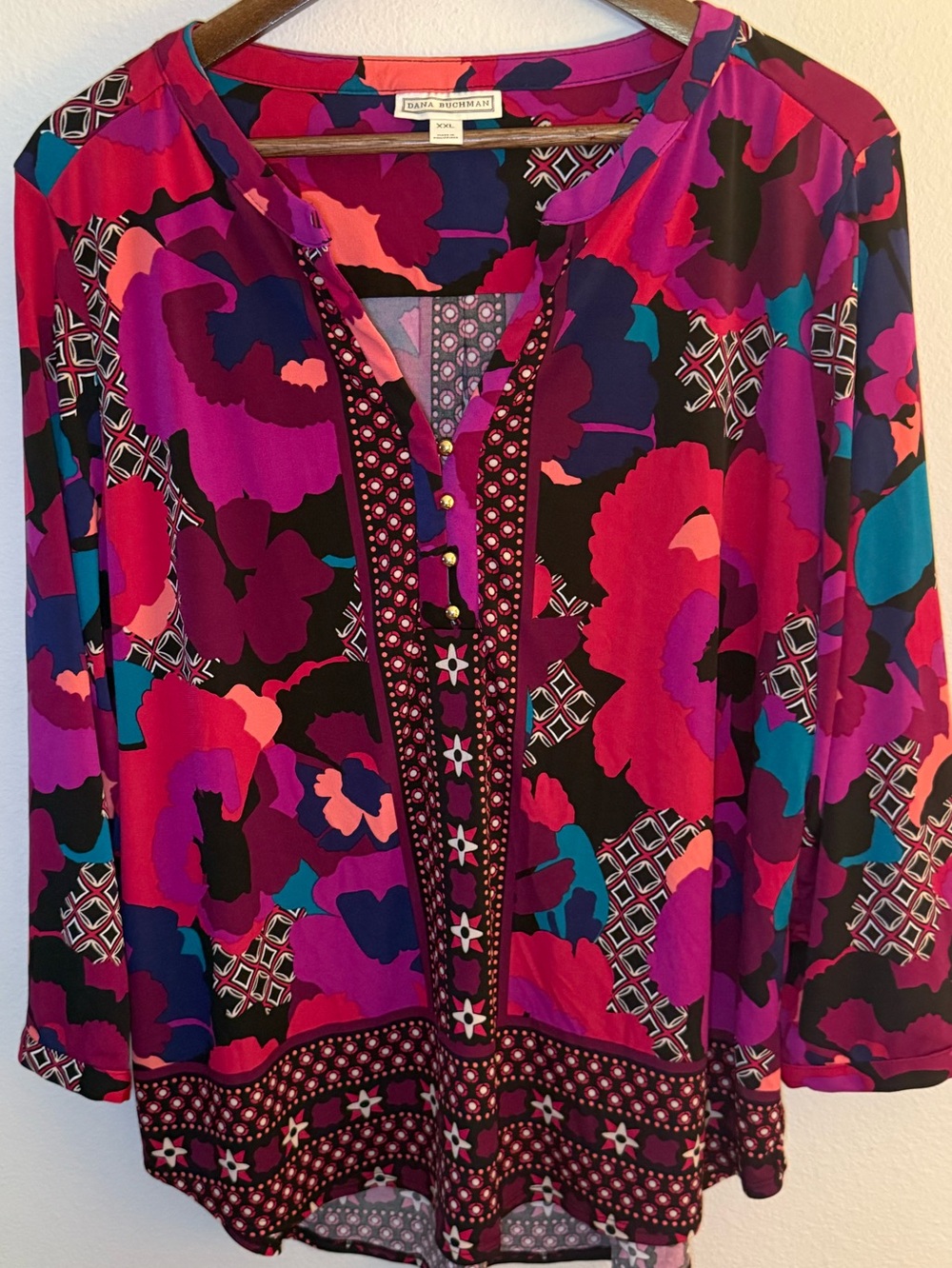 Dana Buchman Multicolor Floral Tunic - Purple Pink Teal